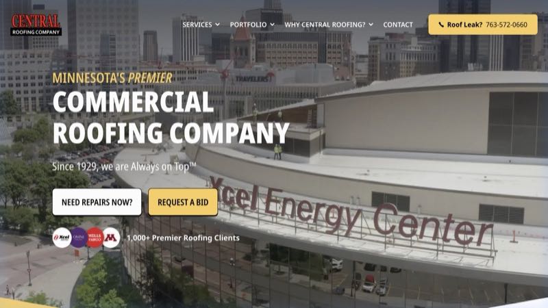 Central Roofing website screenshot