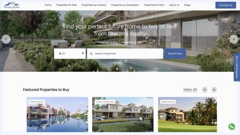 Dreams Realty website screenshot