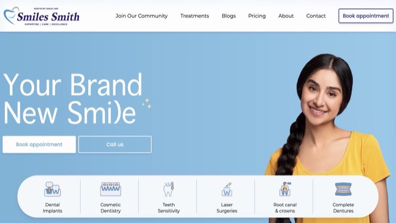 Smiles Smith Dental website screenshot