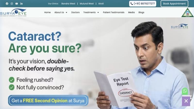 Surya Eye Institute website screenshot