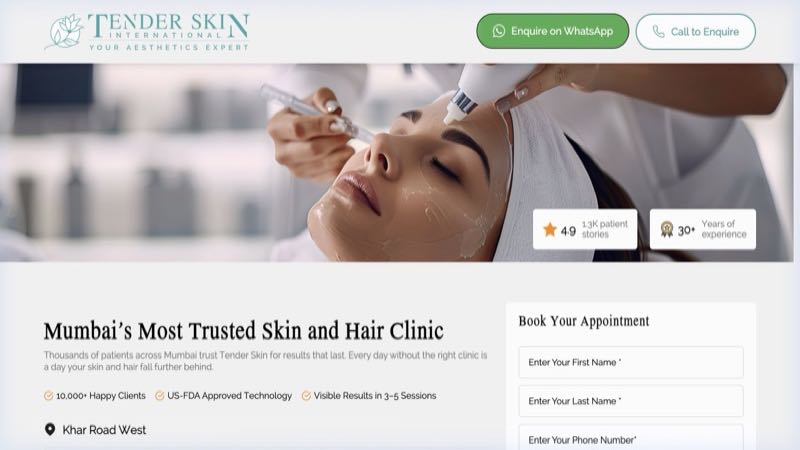 Tender Skin International website screenshot
