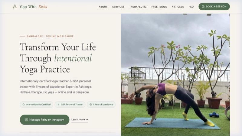 Yoga With Rishu website screenshot